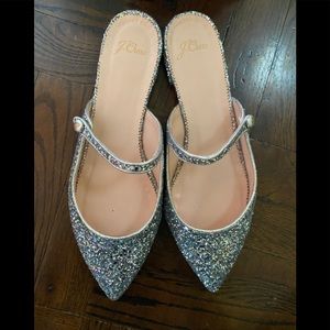 Jcrew glitter Gwen mule silver/mint sz. 10